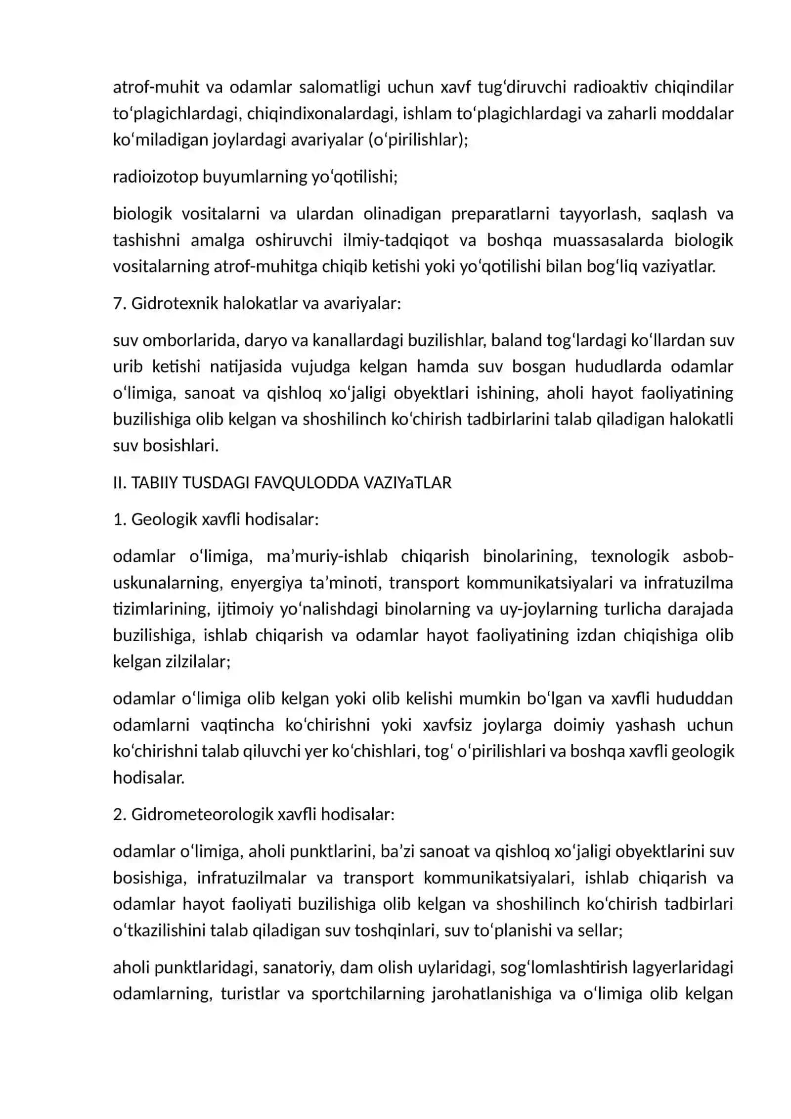 Tarix: O`ZBEKISTONDA TABIIY GEOGRAFIK FAVQULODDA VAZIYATLAR RO`Y BERADIGAN HUDUDLAR TAVSIFI 4
