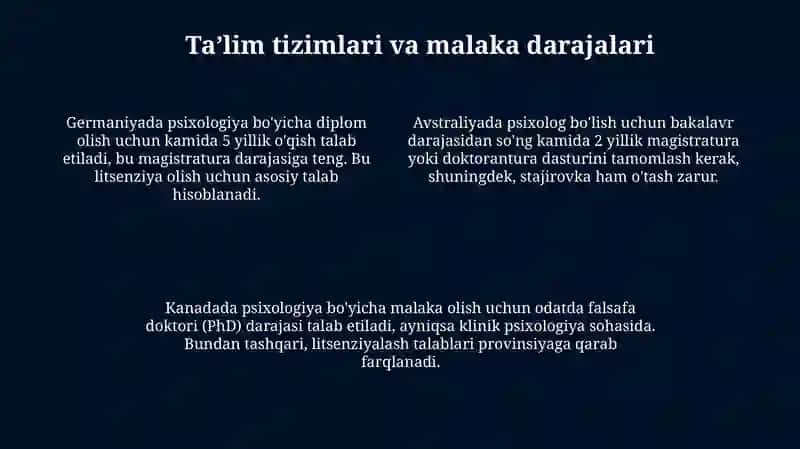 Germaniya,Avstraliya va Kanadada psixologlarning malaka darajalari tahlili 4