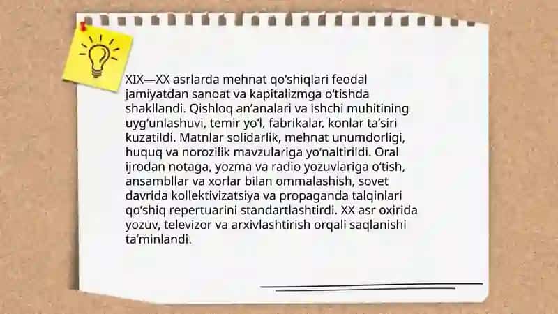 Mehnat qoʻshiqlarining yaratilishi, tarixi va badiati 4