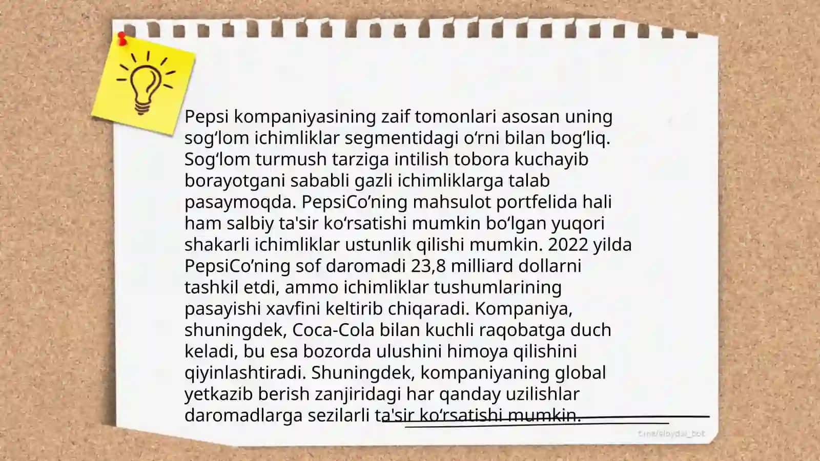 Pepsi Kompaniyasi SWOT Analizi va Maqsadli Auditoriyasi Uzbekistanda 4