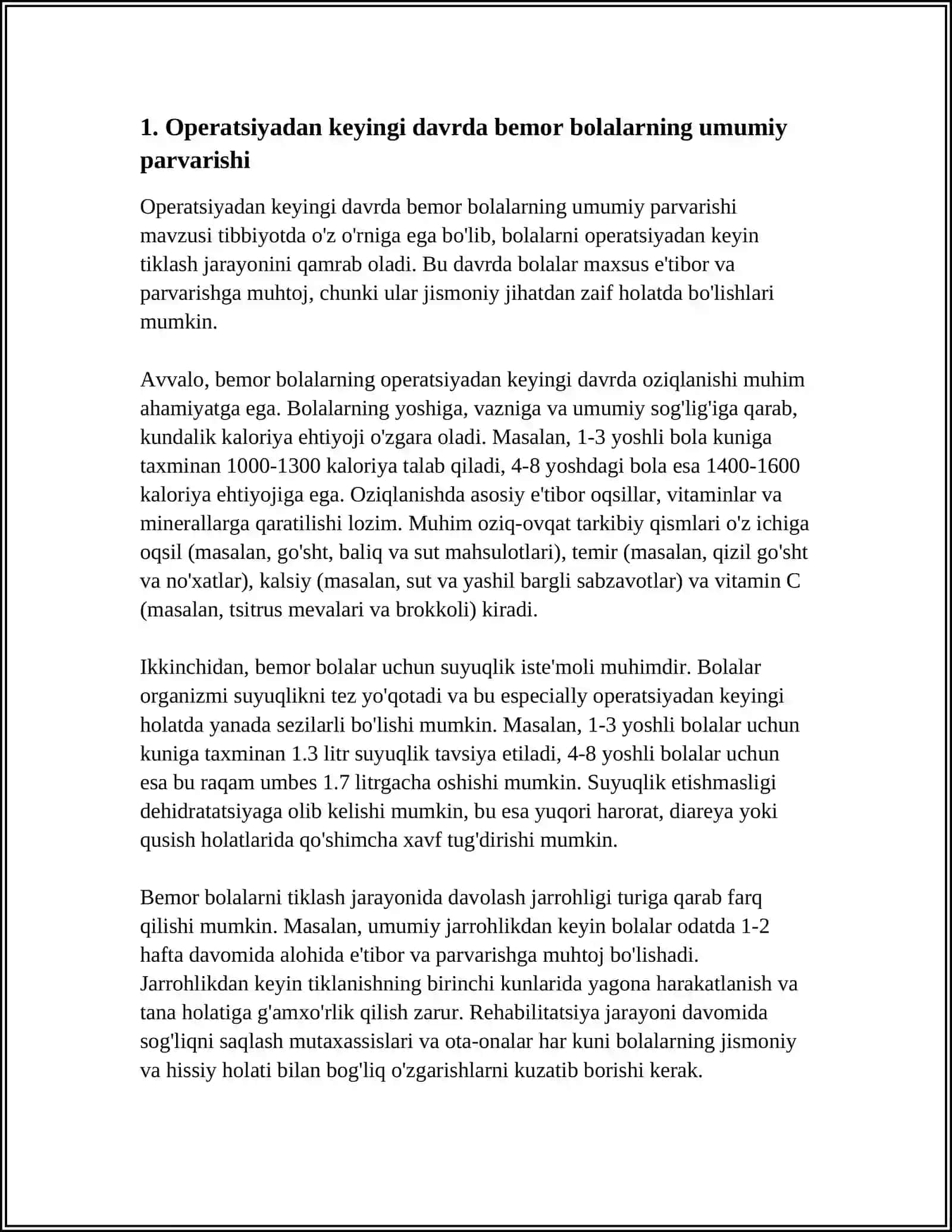 OPERATSIYADAN KEYINGI DAVRLAR.OPERATSIYADAN KEYINGI DAVRDA BEMOR BOLALAR PARVARISHI 4