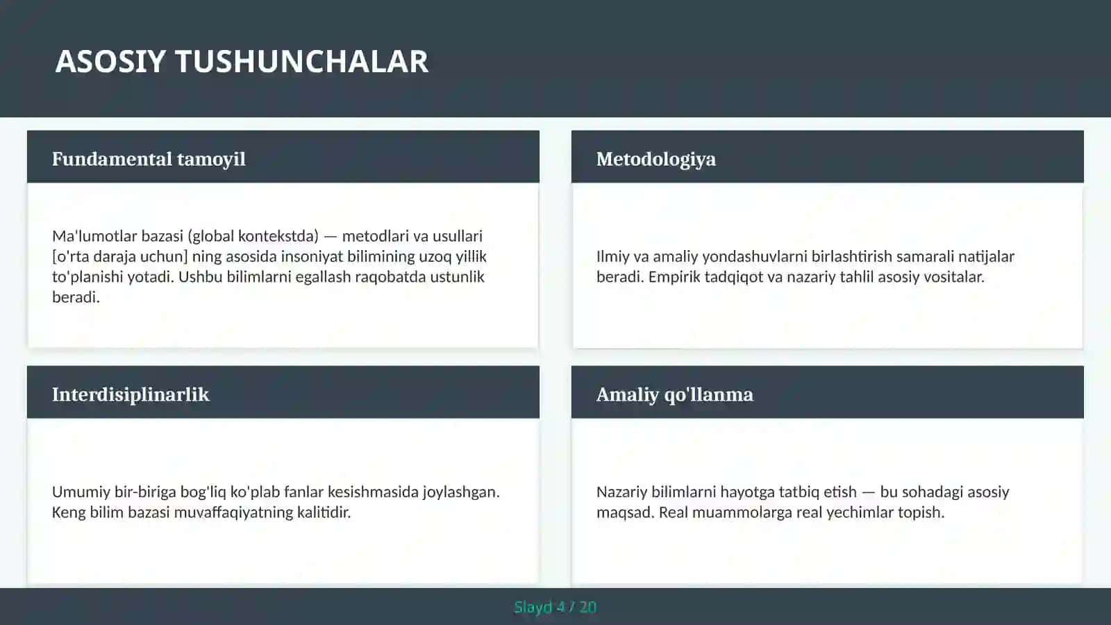 Ma'lumotlar bazasi (global kontekstda) — metodlari va usullari [o'rta daraja uchun] 4