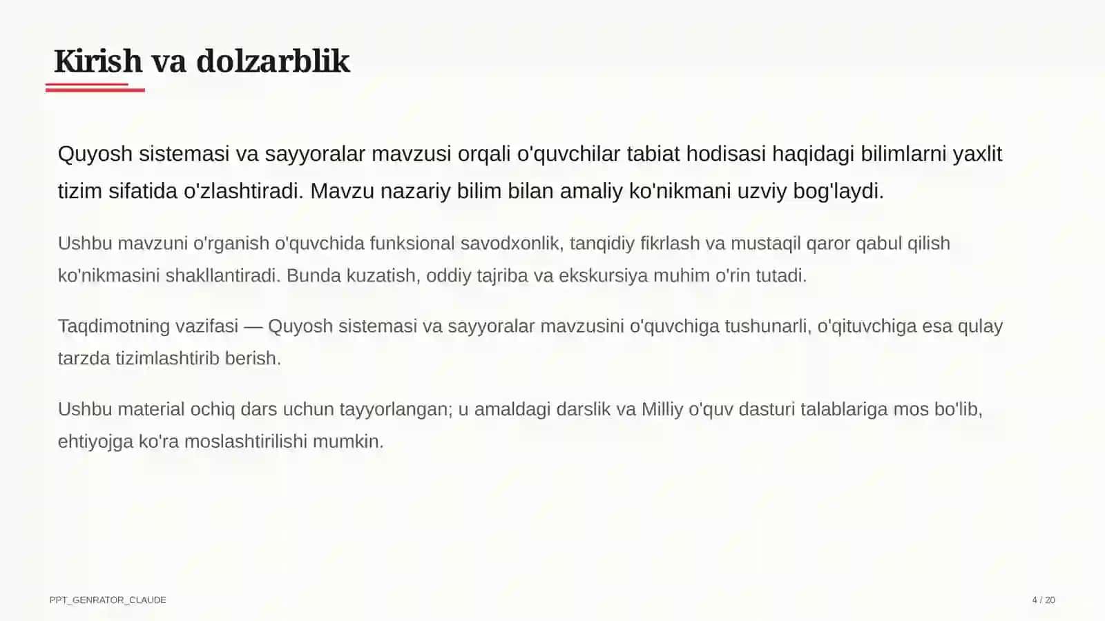 Quyosh sistemasi va sayyoralar (4-sinf) 4
