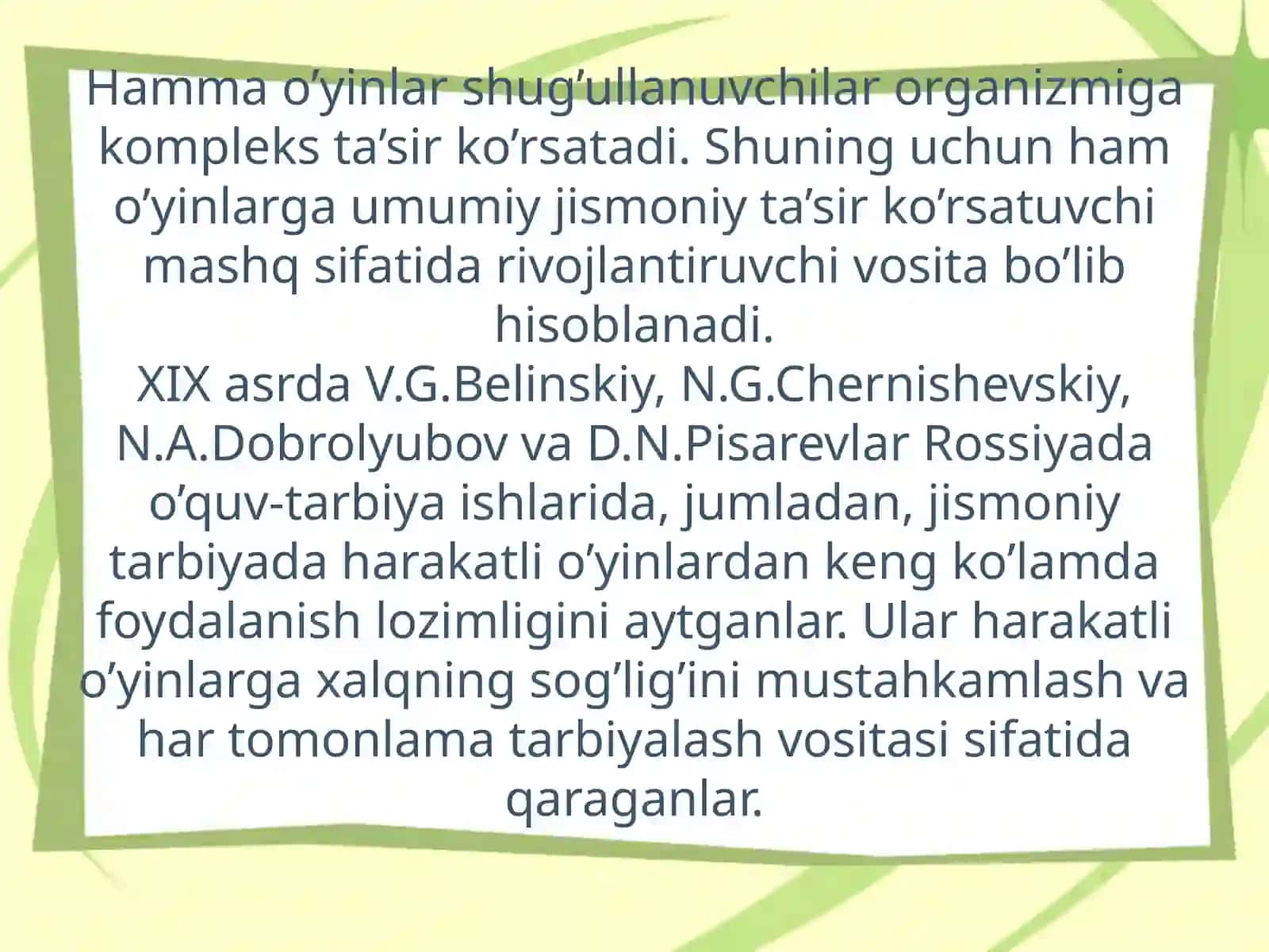 Harakatli o’yinlar bolalarda jismoniy madaniyatni tarbiyalshning asosiy metodi va vositasi sifatida 4