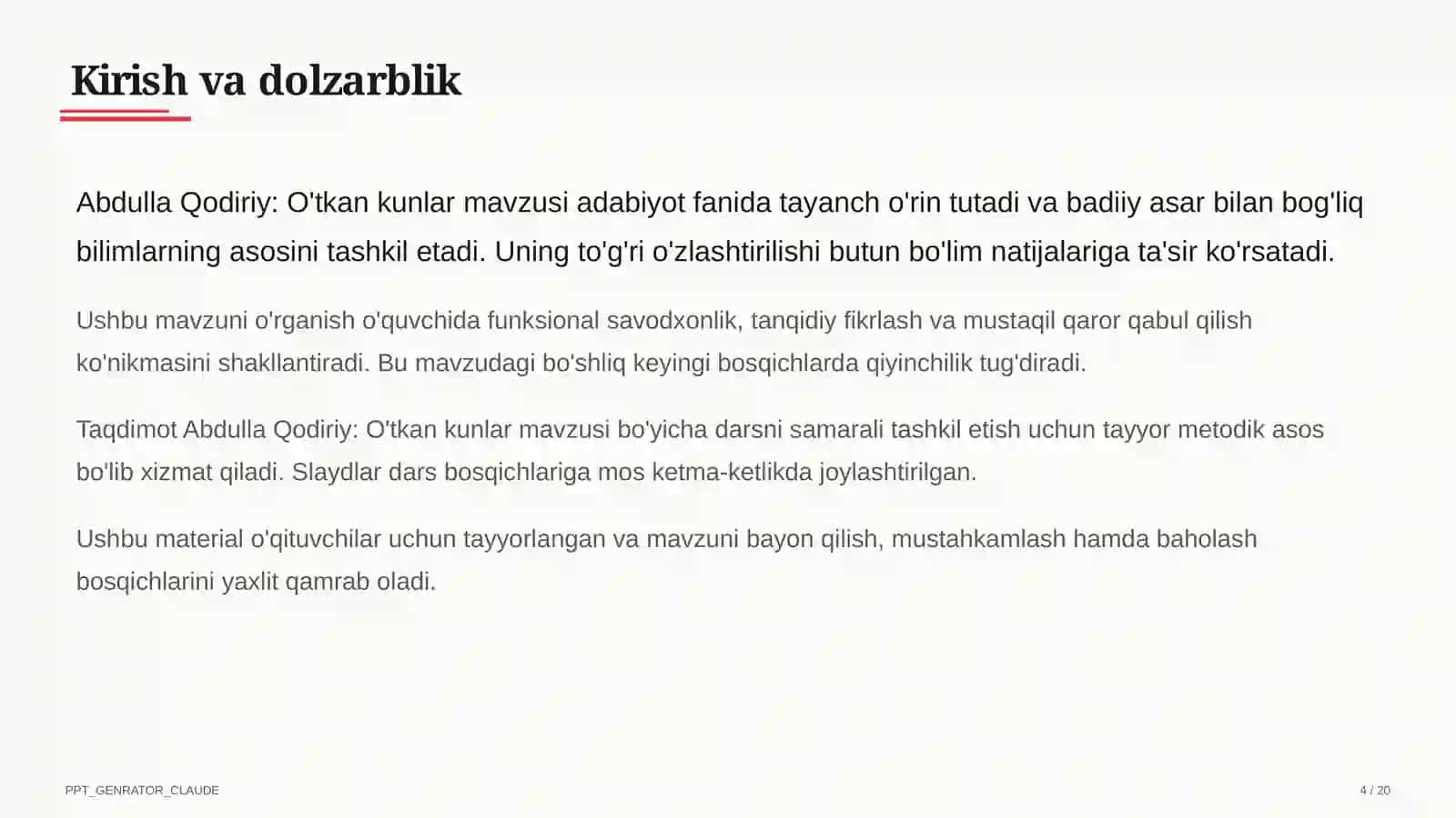 Abdulla Qodiriy: O'tkan kunlar (9-sinf) 4
