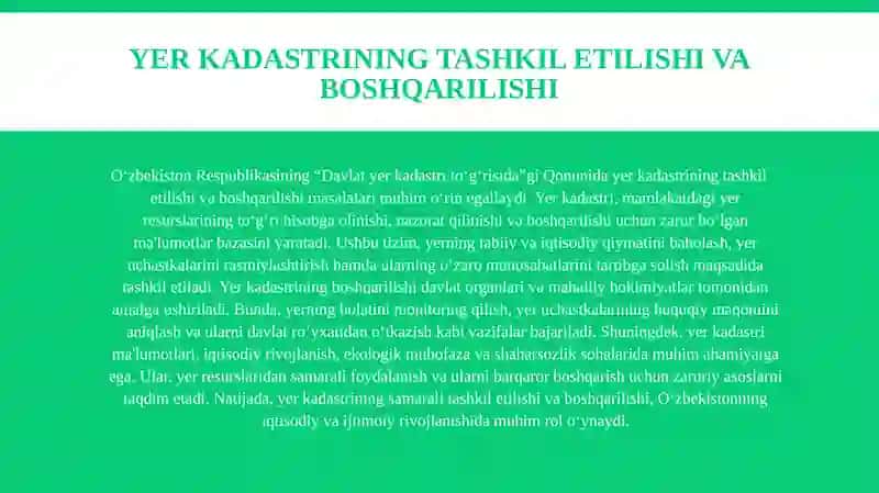 O‘zbekiston Respublikasining “Davlat yer kadastri to‘g‘risida”gi Qonuni 4