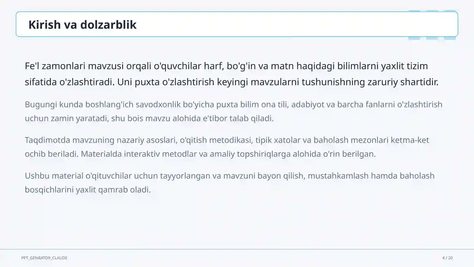 Fe'l zamonlari (4-sinf) 4