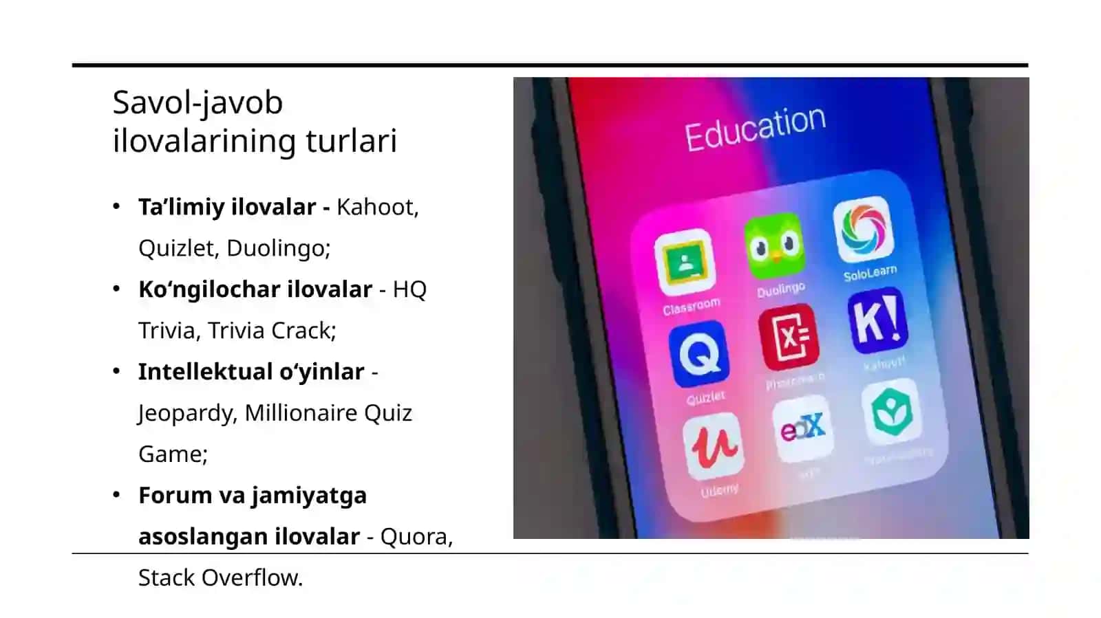 Qiziqarli savol-javob ilovalari tahlili. prezentatsiya 4