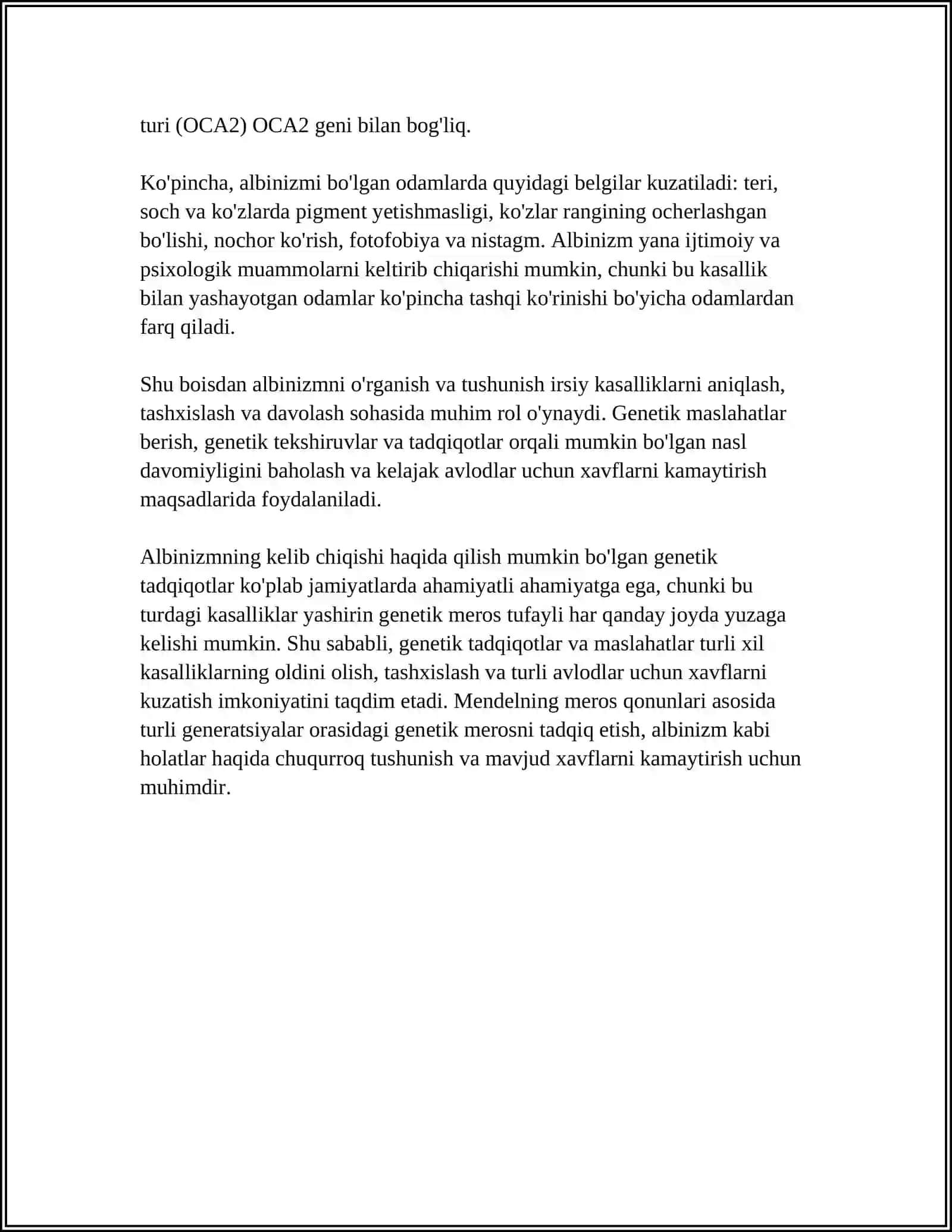 ALBINOZ KASALLIGINI OLDINGI VA HOZIRGI KELIB CHIQISH SABABLARI 4