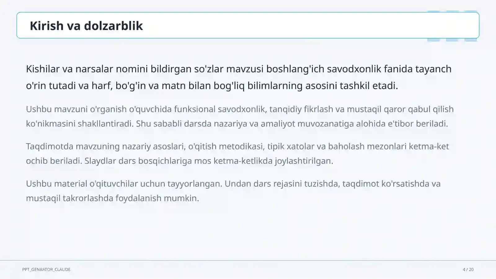 Kishilar va narsalar nomini bildirgan so'zlar (2-sinf) 4