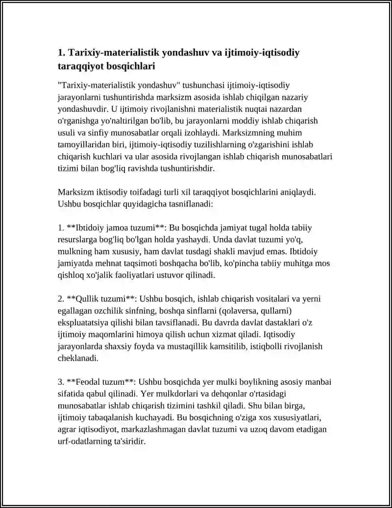 TARIXIY-MATERIALISTIK YONDASHUV VA IJTIMOIY-IQTISODIY TARAQQIYOT BOSQICHLARINI BILISHGA TURLI XIL YONDASHUVLAR 4