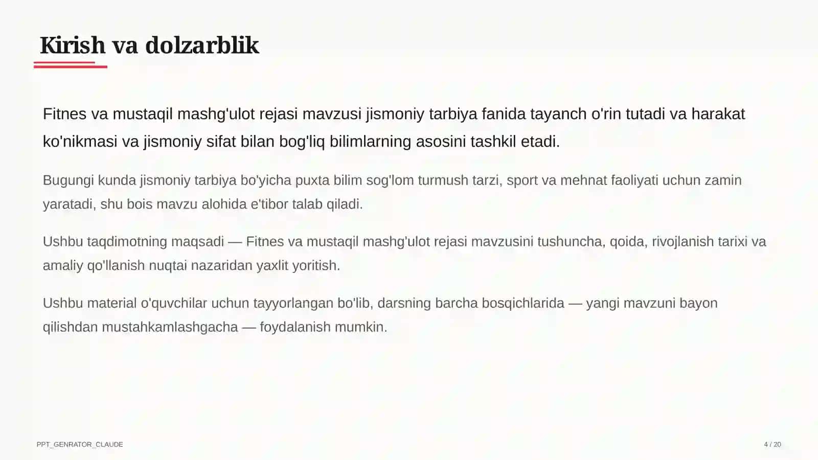 Fitnes va mustaqil mashg'ulot rejasi (11-sinf) 4