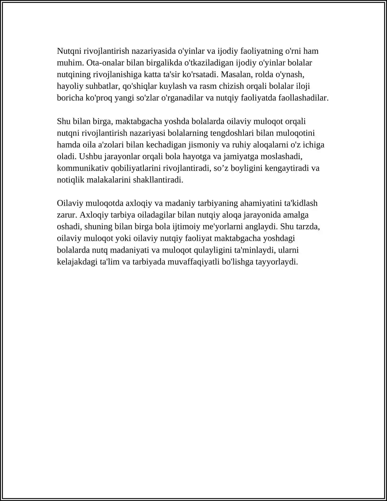 Maktabgacha Ta'lim Yoshidagi Bolalarda Oilaviy Muloqot Jarayonida Nutqni Rivojlantirishning Nazariy Asoslari 4