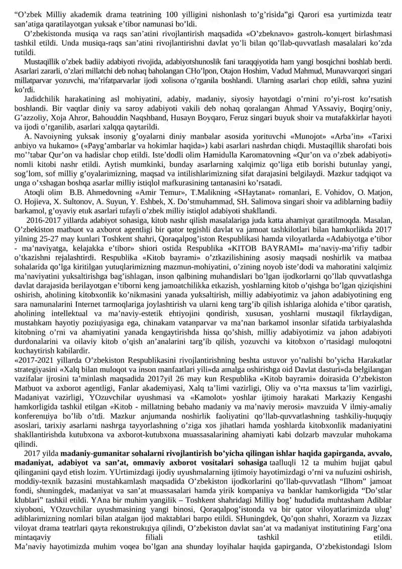 Mustaqillik yillarida O‘zbekistonning ma’naviy va madaniy taraqqiyoti. O‘zbekiston Respublikasida ta’lim sohasida amalga oshirilgan islohotlar 4