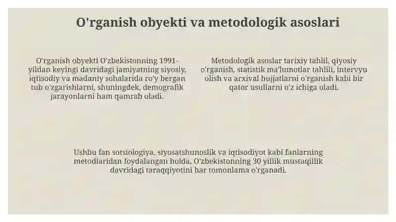 "O'zbekistonning eng yangi tarixi" õquv fanining predmeti, maqsadi va vazifalari 4