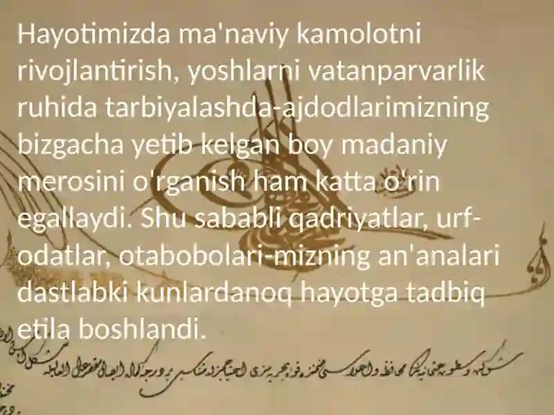 Terdutarix fakulteti O'zbekiston madaniyati va san'ati fanidan taqdimoti 4
