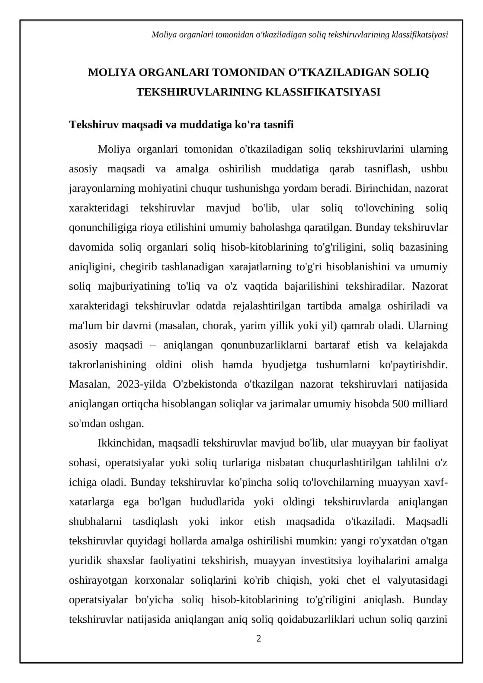 Soliq tekshiruvlarining turlari,ularni tashkil etish va o'tkazish tartibi 4