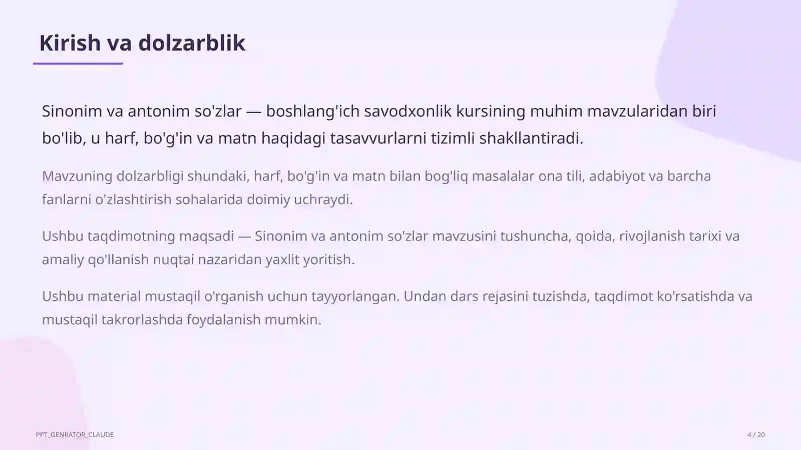Sinonim va antonim so'zlar (3-sinf) 4