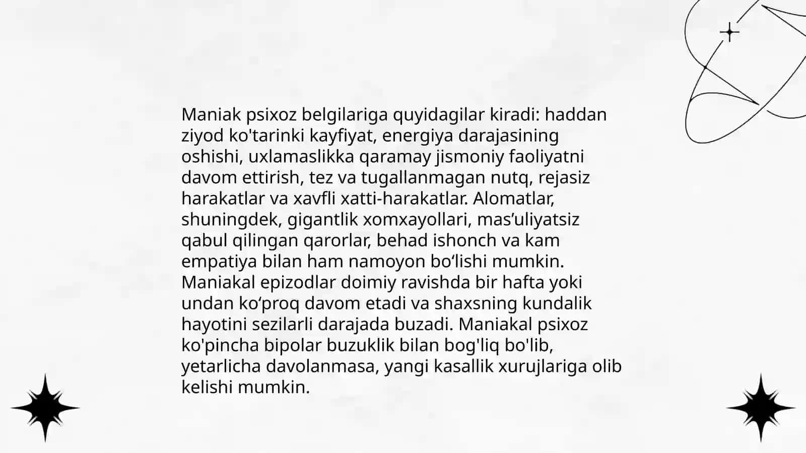 Shizofreniya va Maniakal psixoz hamshiralik ishi 4