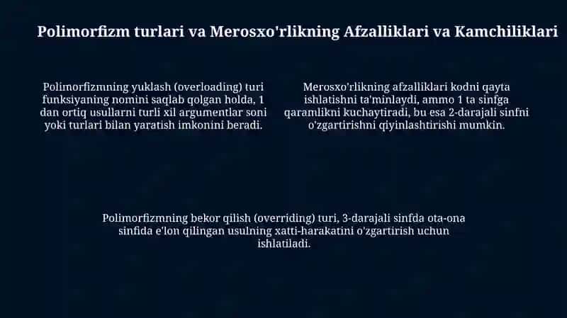 Polimorfizm, Merosxo'rlik, Abstrakt Sinflar va Interfeyslar: Asosiy Tushunchalar 4