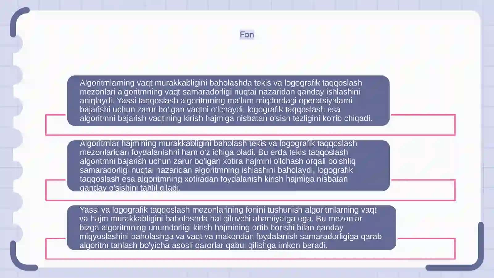 Algoritmlarning vaqt va hajm murakkabligini baholashda tekis va logografik taqqoslash mezonlari 4