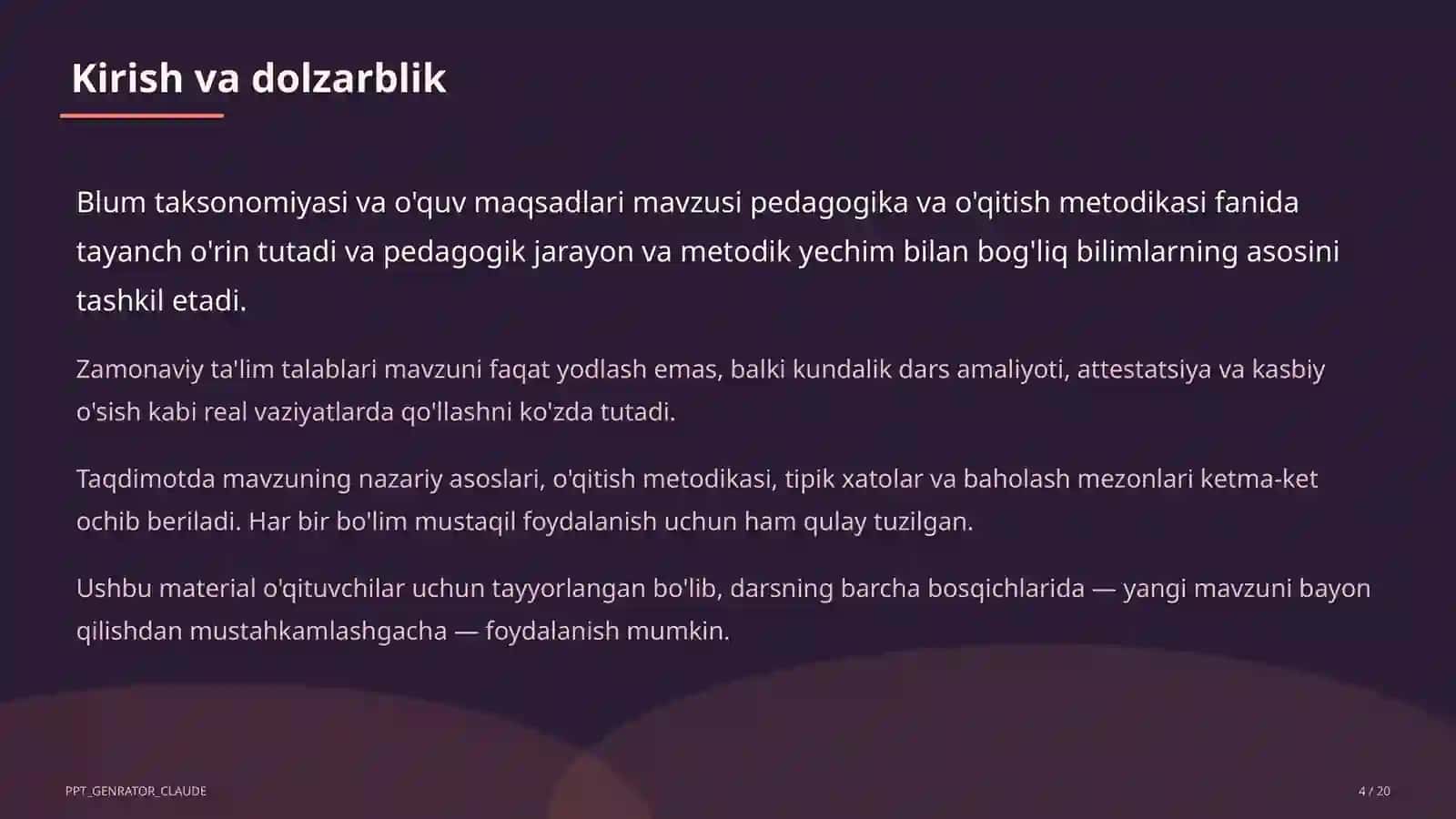 Blum taksonomiyasi va o'quv maqsadlari 4