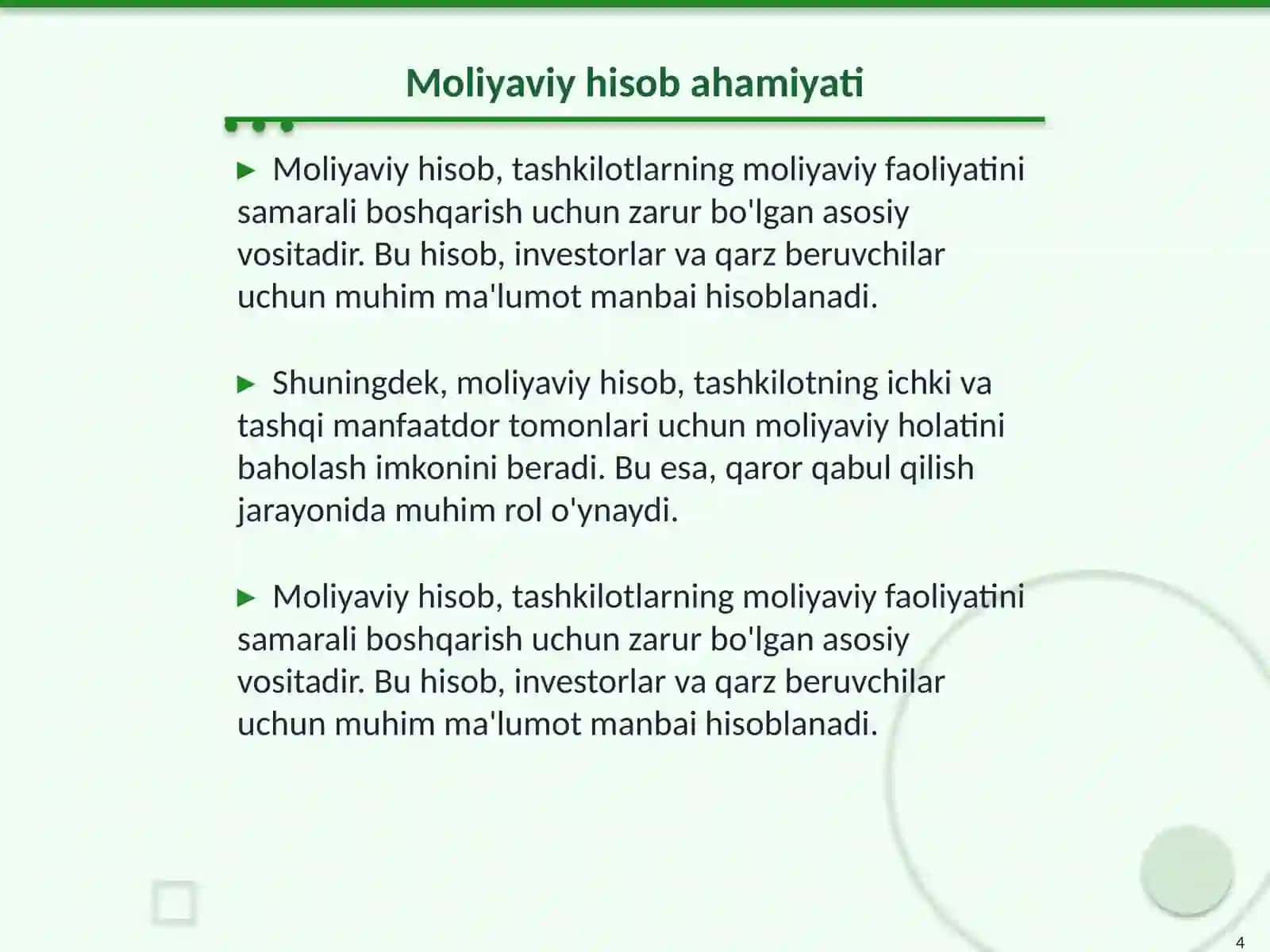 Moliyaviy hisob asoslari faniga kirish 4