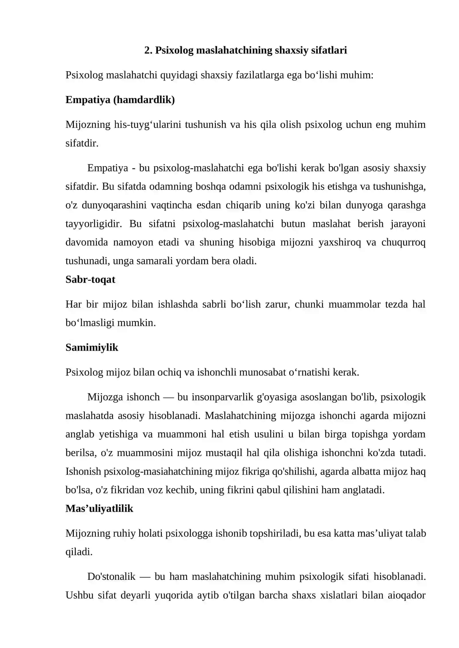 Psixolog maslahatchi shaxsiga qo’yiladigan talablar 4