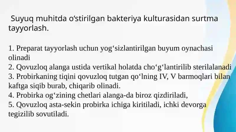 Mikrob kulturasidan surtma tayyorlashtexnikasi 4