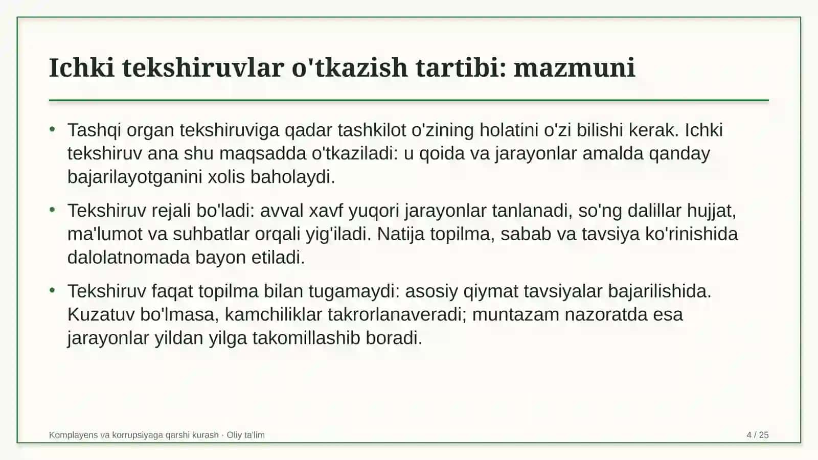 Komplayens va korrupsiyaga qarshi kurash · Oliy ta'lim 4