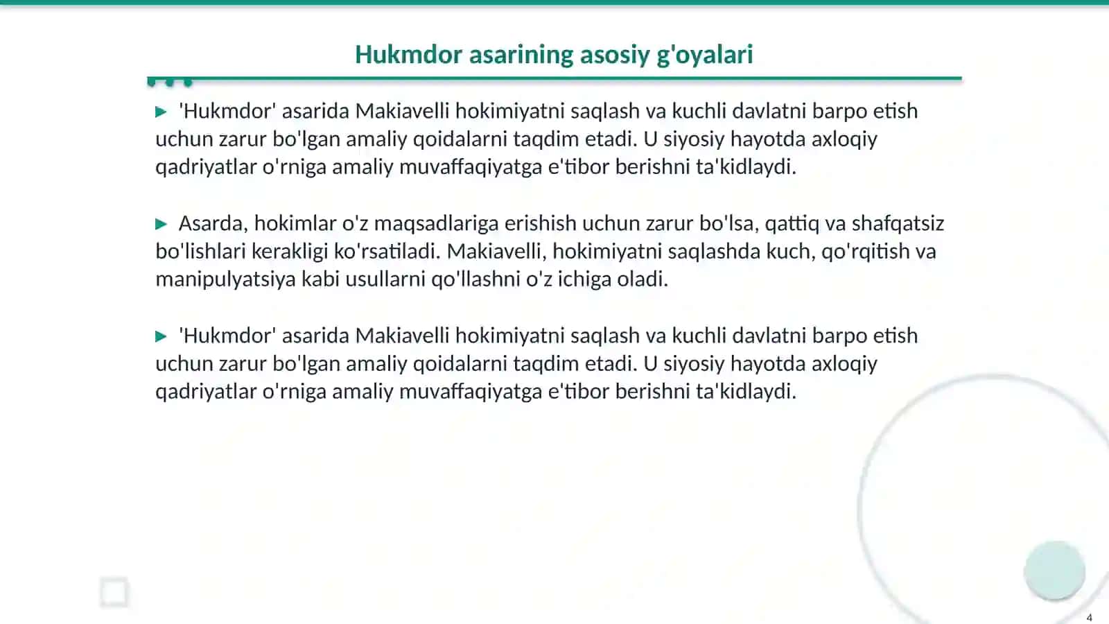 Makiavellinning “Hukmdor”asari 4