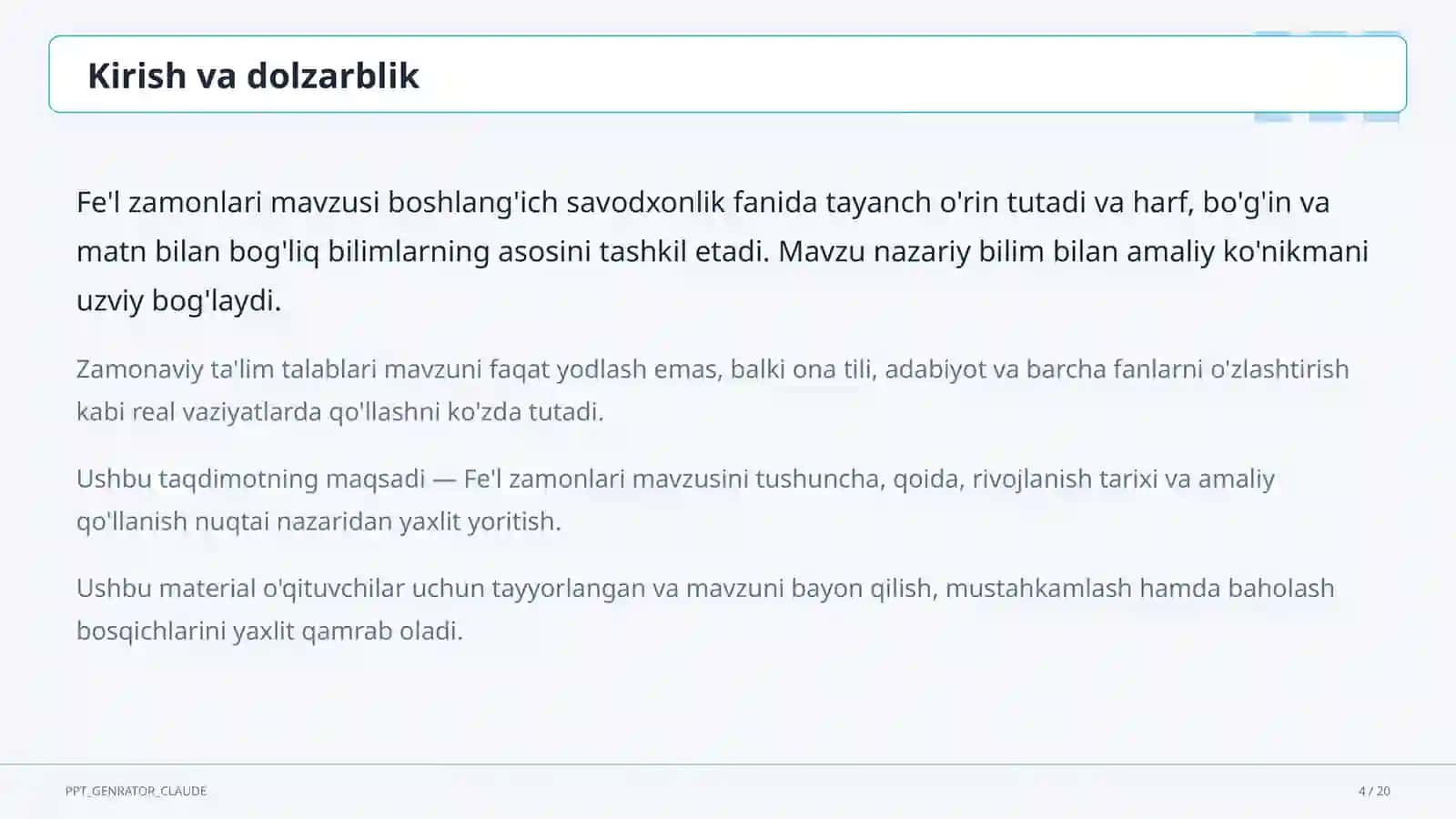 Fe'l zamonlari (4-sinf) 4