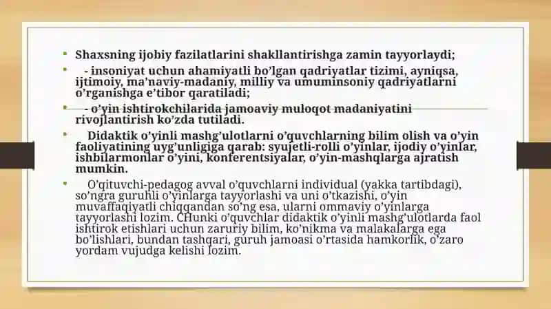 O’YIN TEXNOLOGIYASI FANIDAN bTAYYORLANGAN TAQDIMOT 4