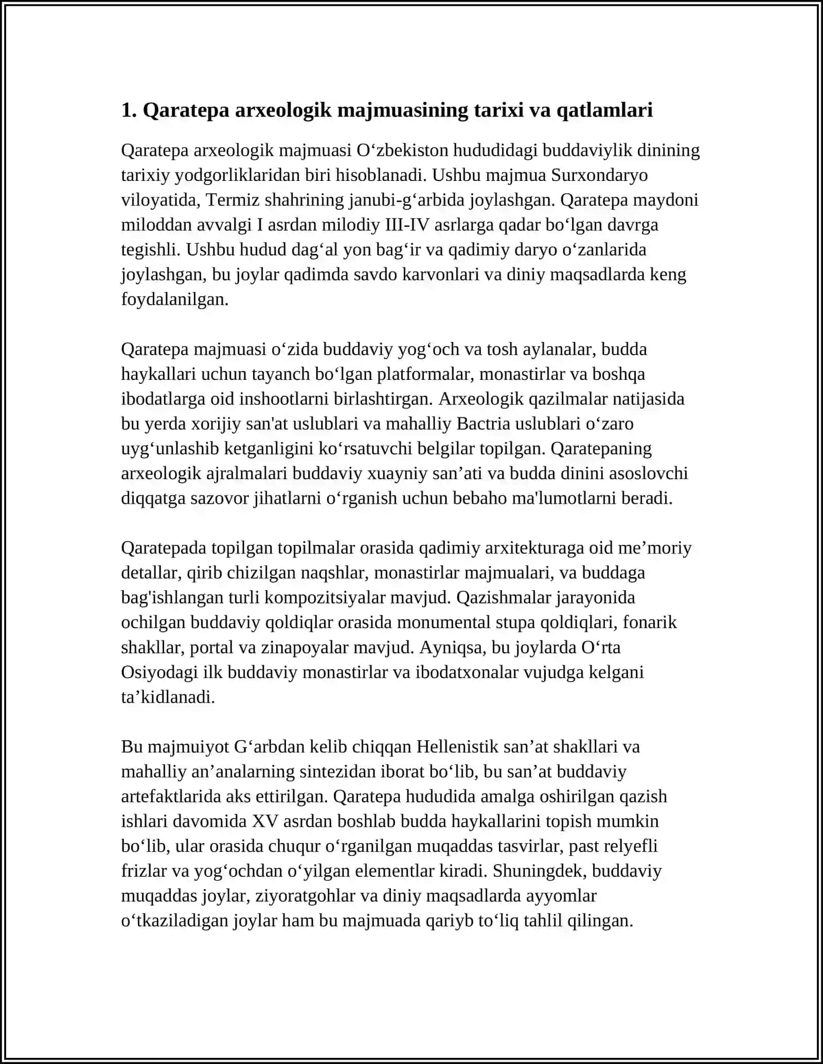 OʻZBEKISTONDA BUDDAVIYLIK DININING TARIXIY ILDIZLARI(QARATEPA,FAYOZTEPA, DALVARZINTEPA)VA HOZIRGI ZAMON 4