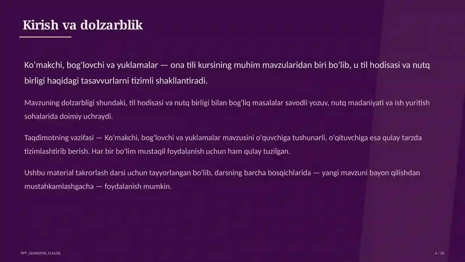 Ko'makchi, bog'lovchi va yuklamalar (7-sinf) 4