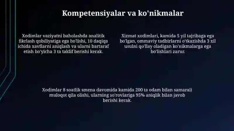 Ommaviy tabirlarni o'tkazishda xizmat kursatuvchi personal malakasi 4