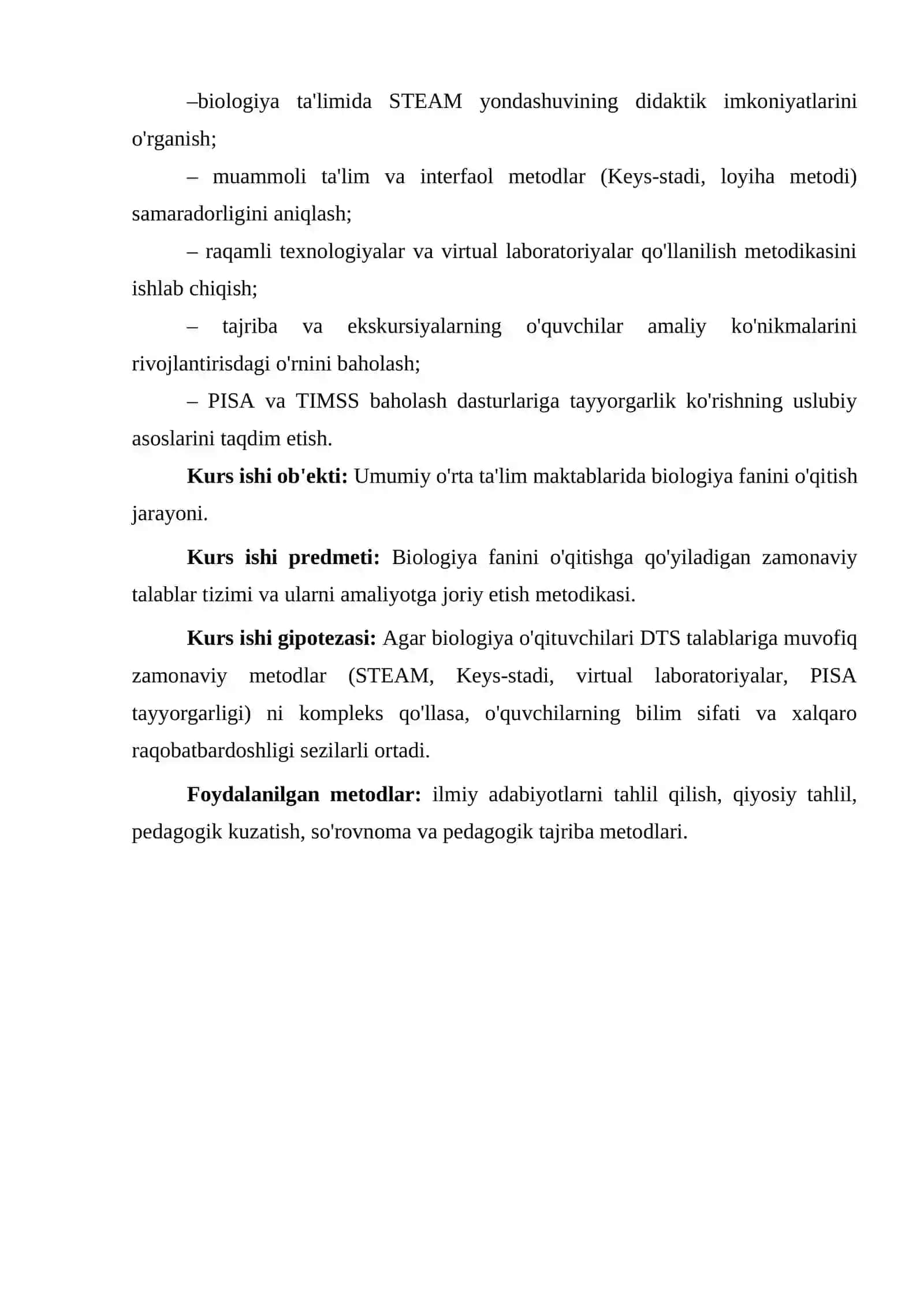 Kurs Ishi: Umumiy O'rta Ta'lim Maktablari BioLogiya Fanini O'qitishga Qo'yiladigan Zamonaviy Talablar 4