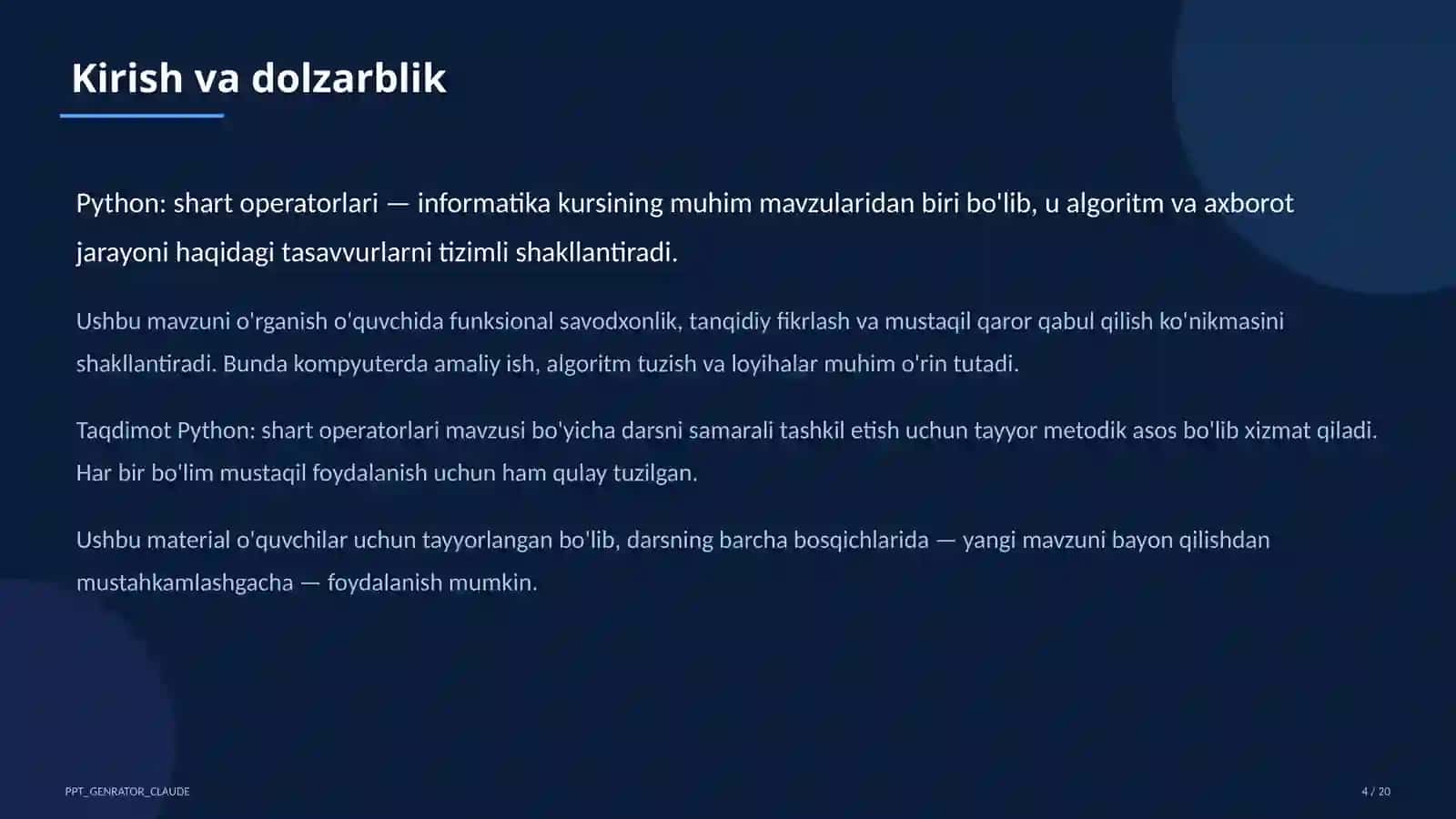 Python: shart operatorlari (8-sinf) 4