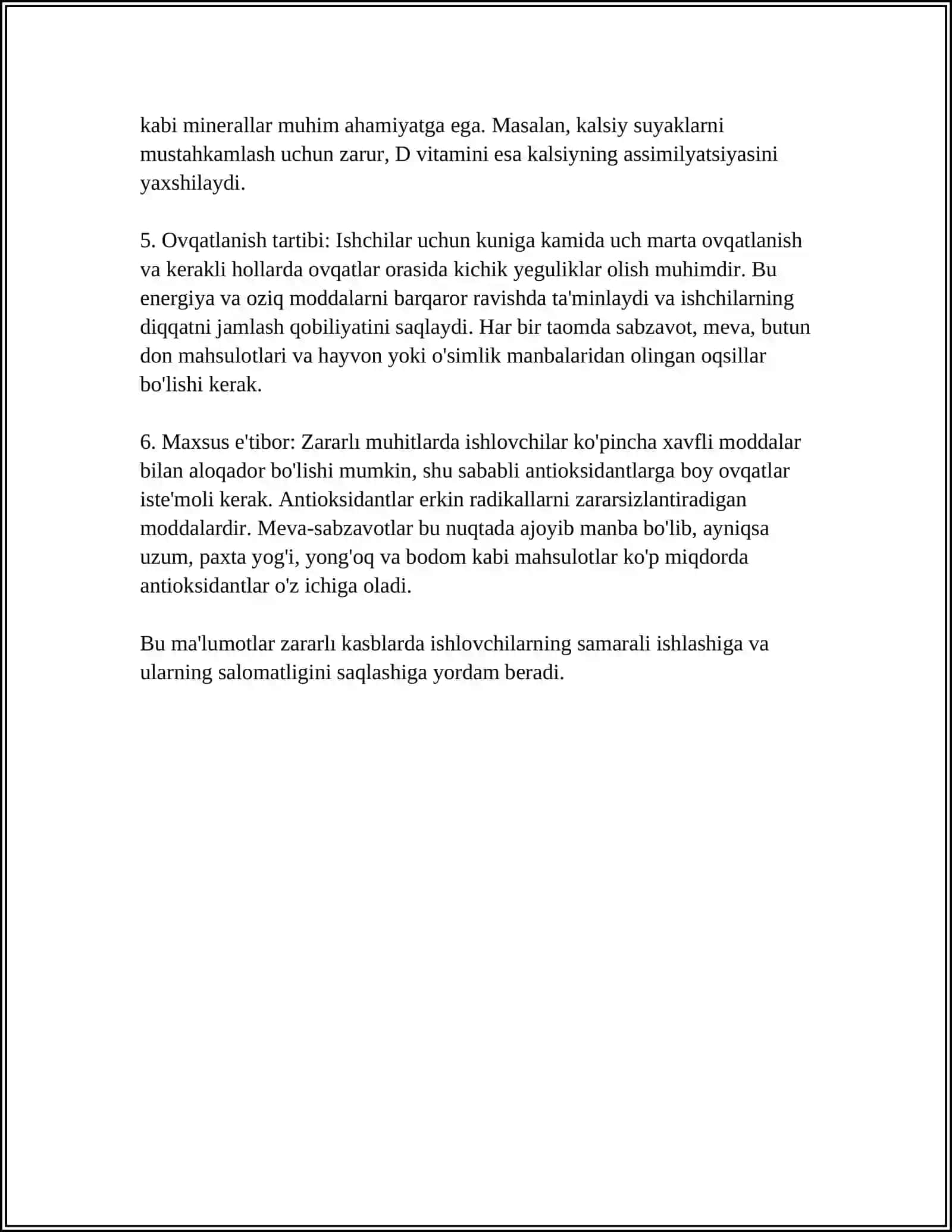 ZARARLI KASBDAGI ISHCHILAR UCHUN BERILADIGAN DAVOLOVCHI PROFILAKTIK OVQATLANISH HAQIDA TUSHINCHA 4