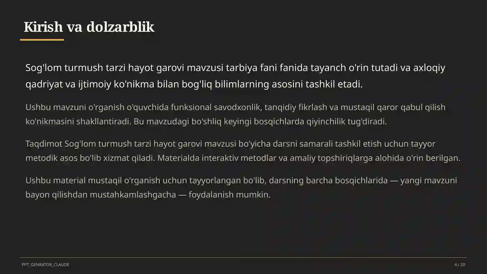 Sog'lom turmush tarzi hayot garovi (7-sinf) 4