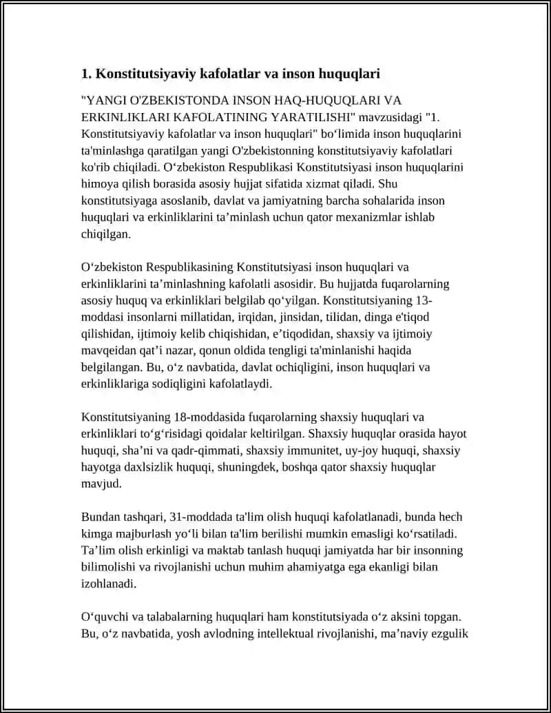 YANGI O'ZBEKISTONDA INSON HAQ-HUQUQLARI VA ERKINLIKLARI KAFOLATINING YARATILISHI 4