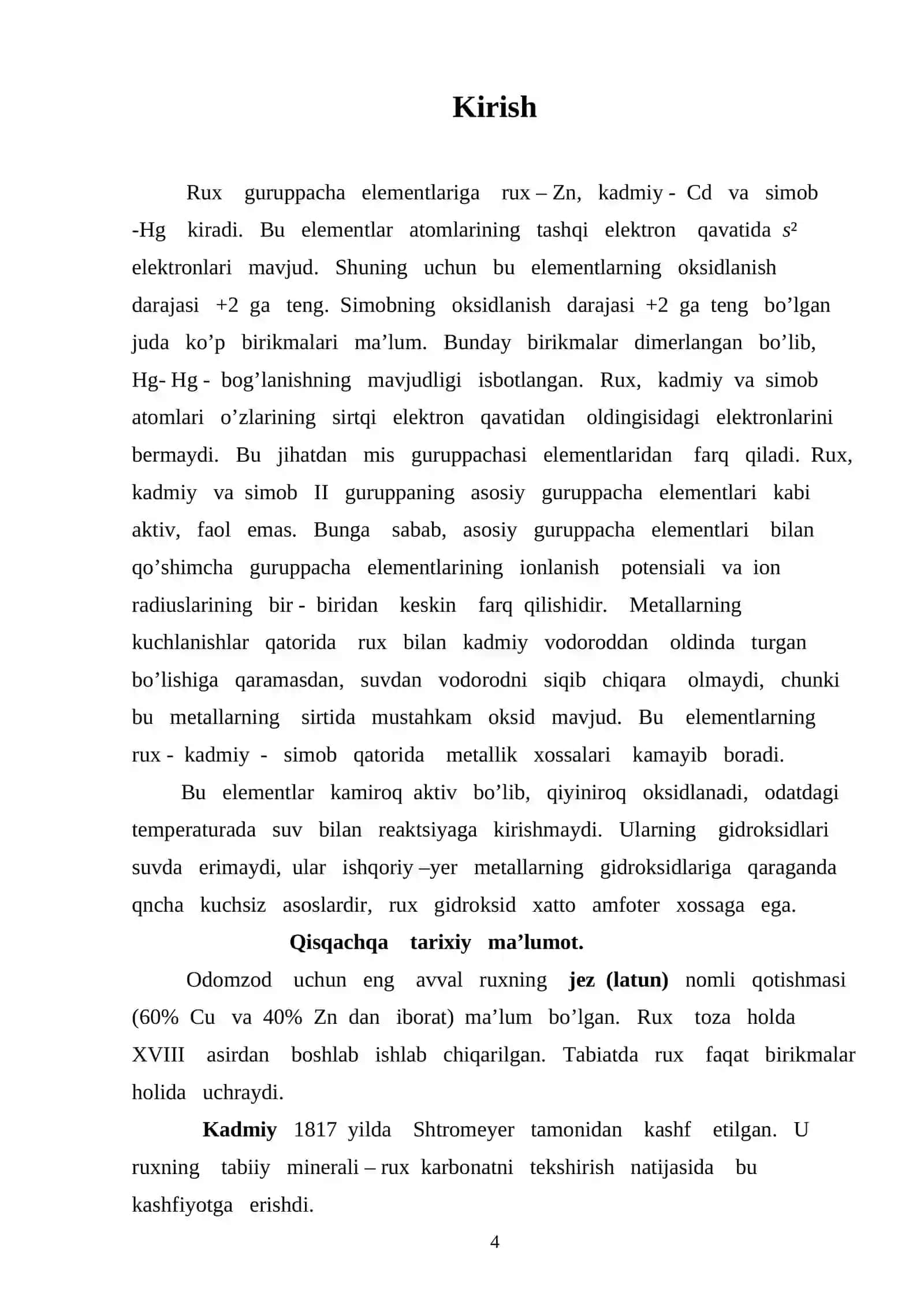 KURS ISHI: Rux gidroksidning olinishi va xossalari 4