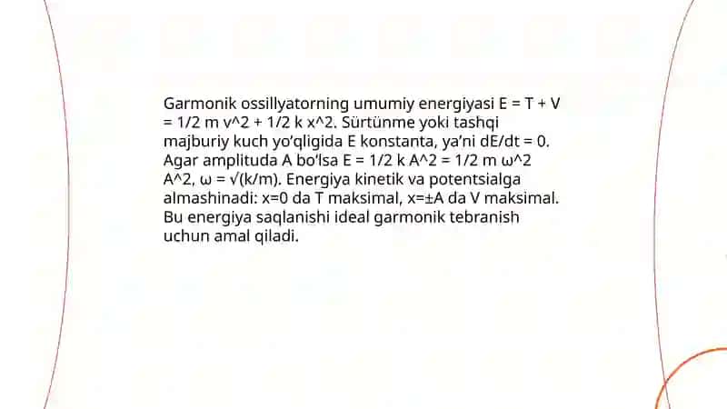Garmonik ossillyator energiyasi. Fure teoremasi haqidagi tushuncha 4