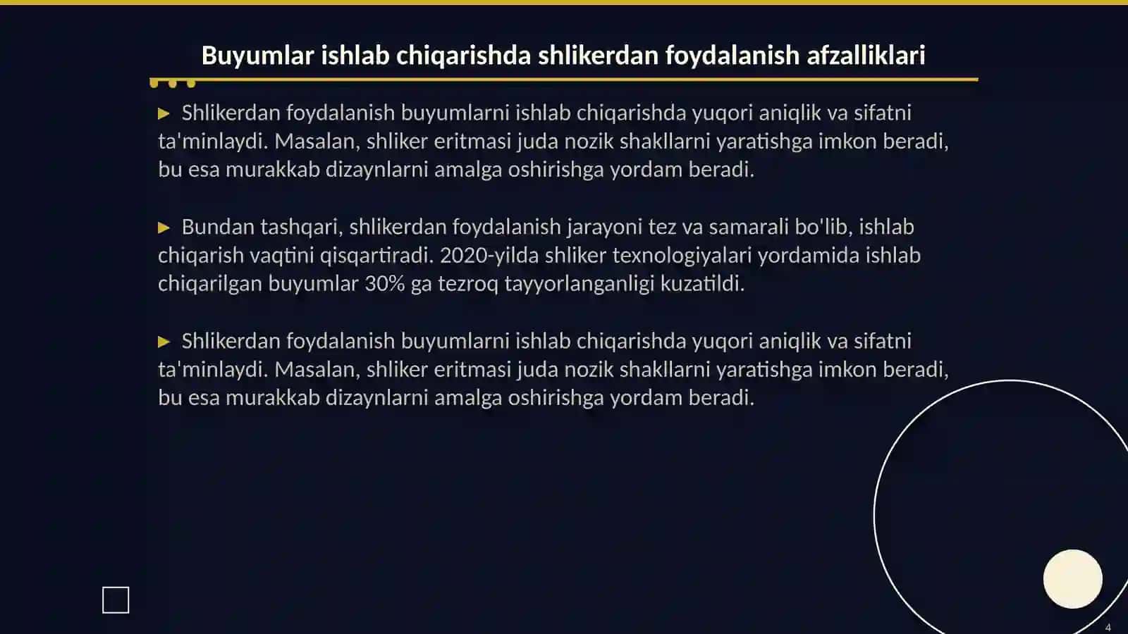 Buyumlarini shlikerdan quyish usullarining afzalliklari va kamchiliklari 4