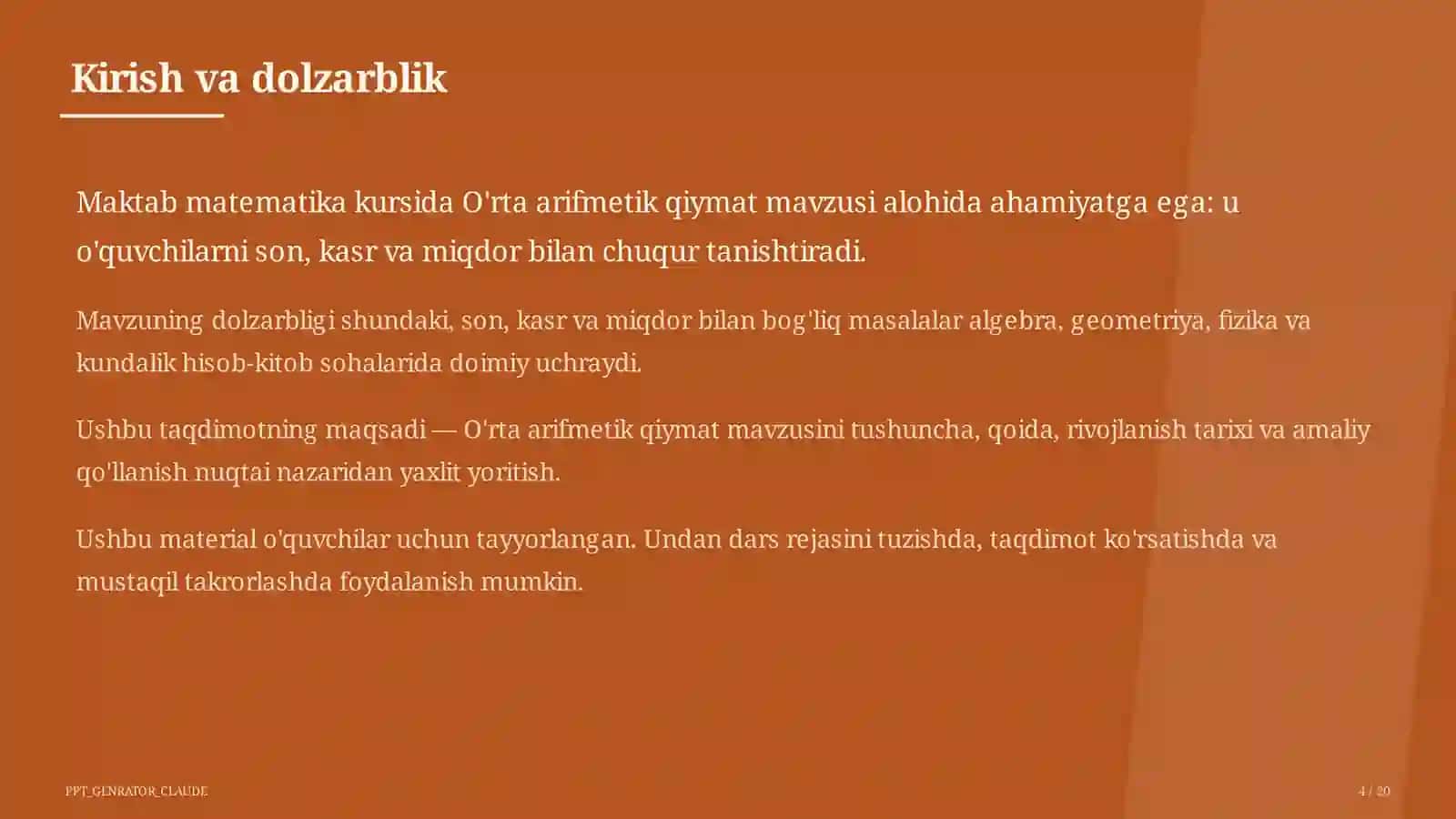 O'rta arifmetik qiymat (5-sinf) 4