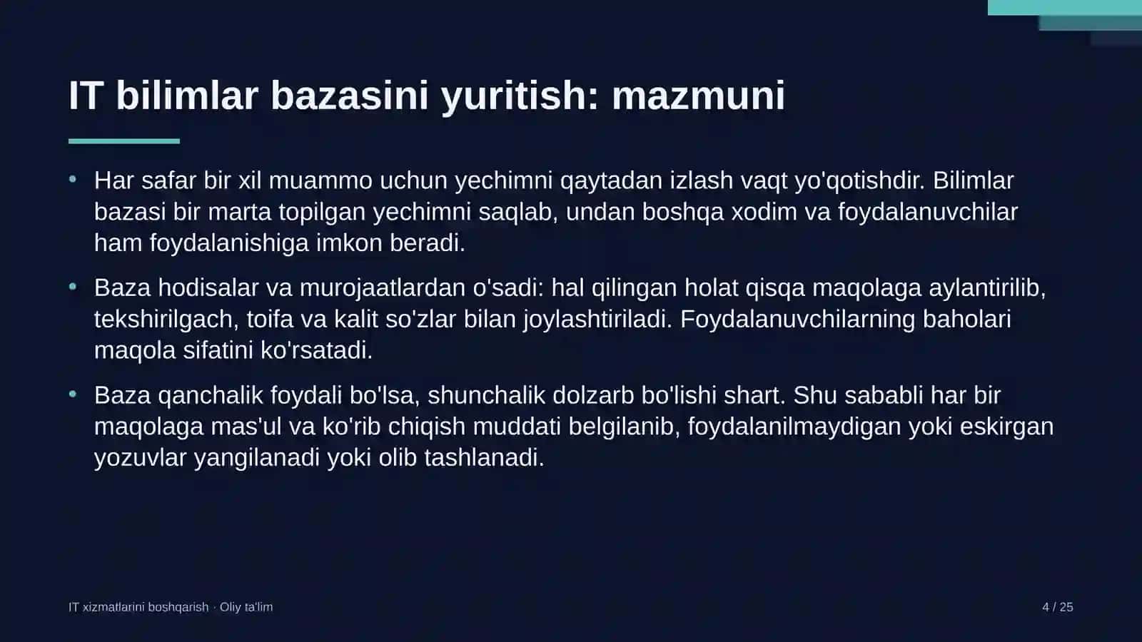 yog'ochni qayta ishlash korxonalarida axborot texnologiyalari xizmatlarini bilimlar bazasi bilan ta'minlash 5314 4