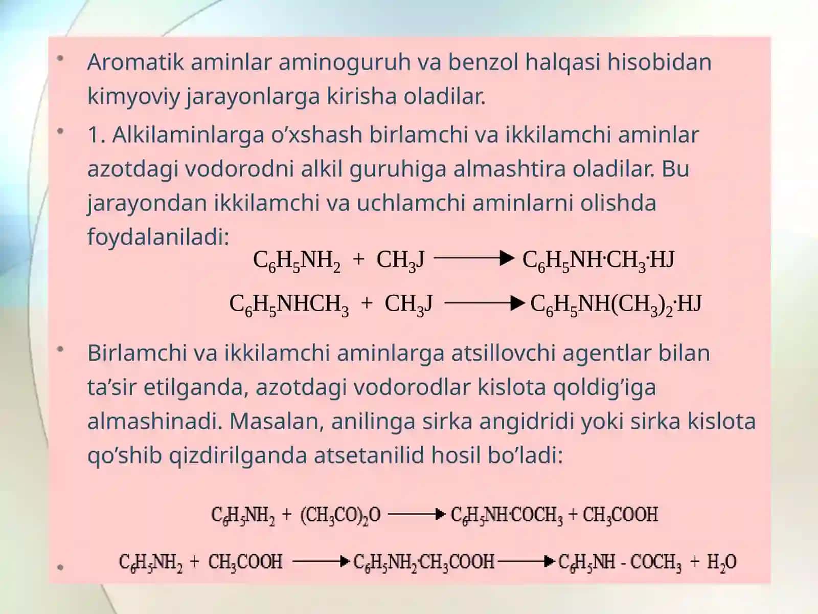 Aromatik amino birikmalar. Anilin 4