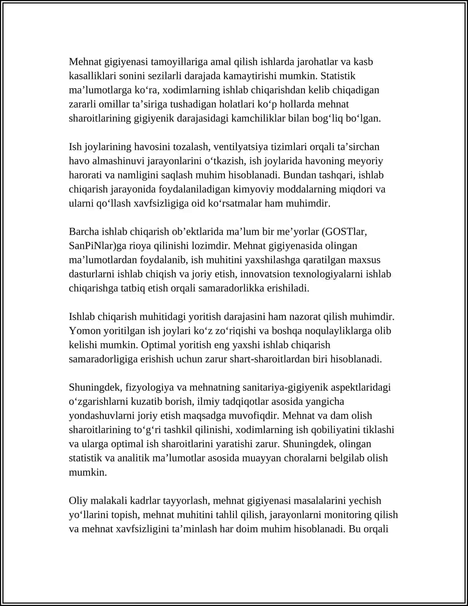 Mehnat sanitariya-gigiyenik sharoitlari 4