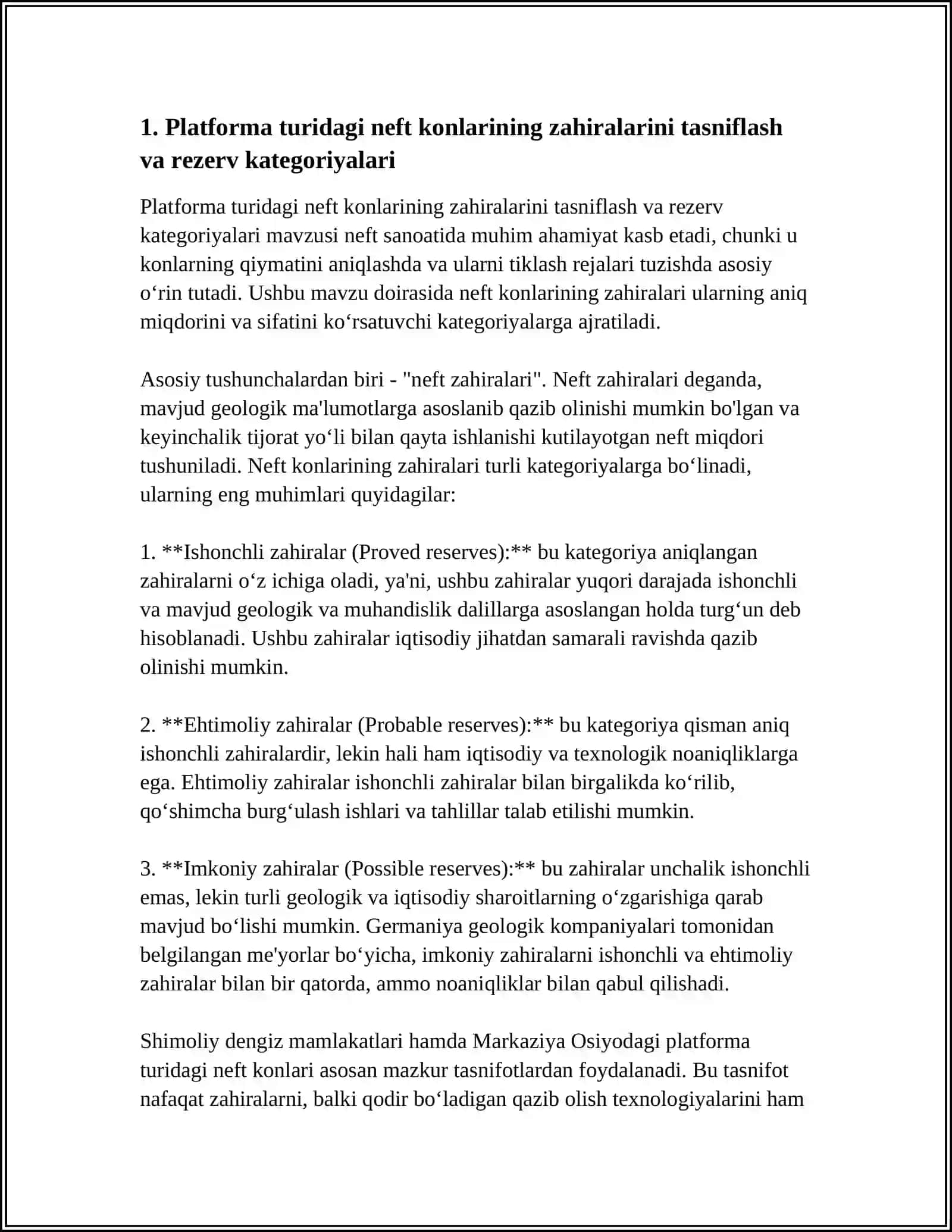 PLATFORMA TURDAGI NEFT KONLARINING ZAHIRALARINI HISOBLASH 4