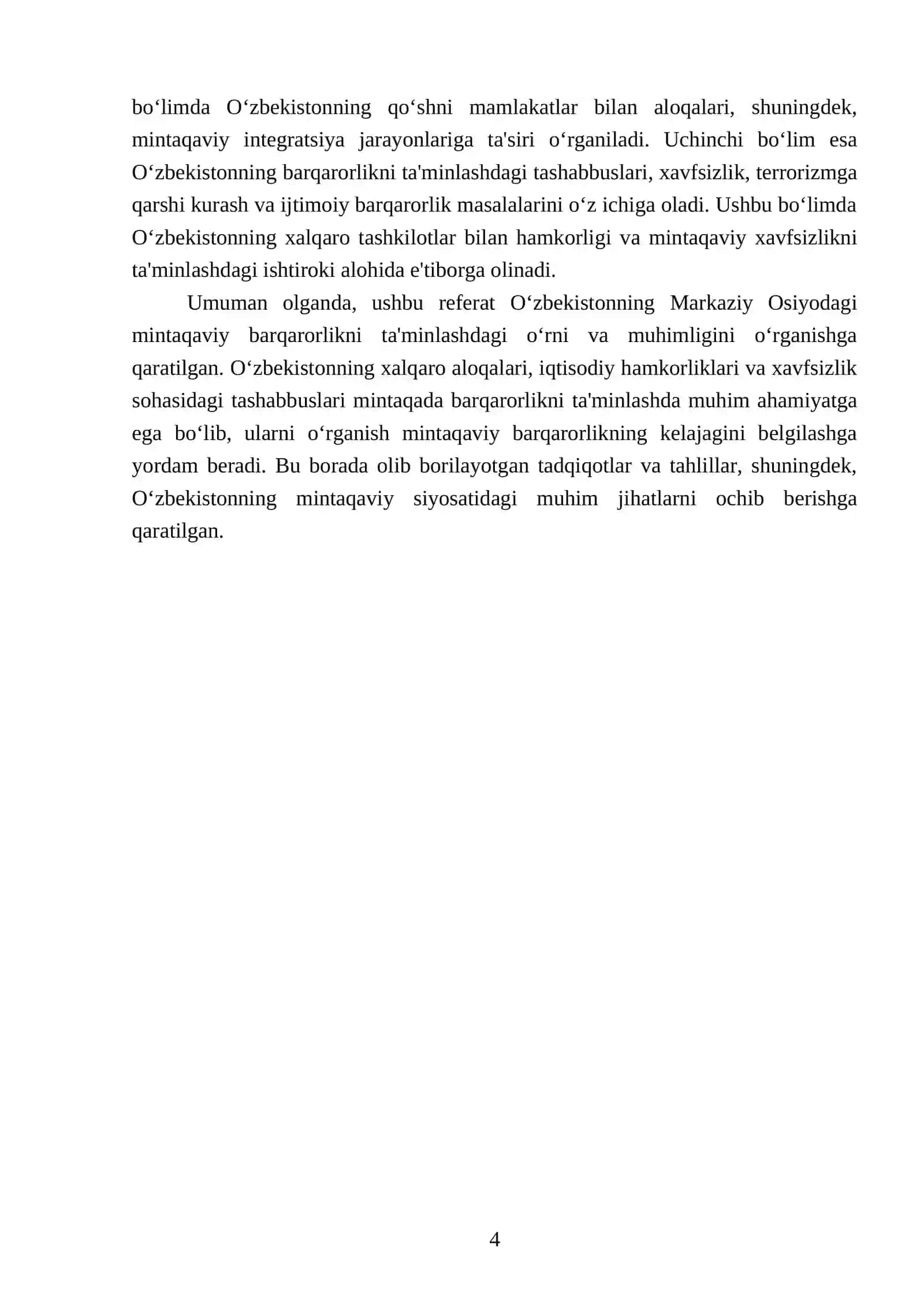 Markaziy Osiyodagi mintaqaviy barqarorlikni ta'minlashda Oʻzbekistonning tutgan oʻrni 4